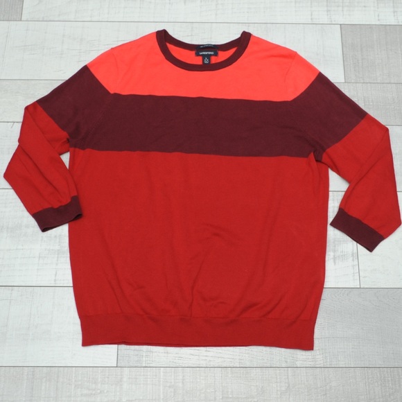 Lands' End Sweater Maroon Stripe Knit Crew 14 16 - Picture 1 of 4